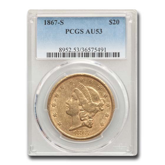 1867-S $20 Liberty Gold Double Eagle AU-53 PCGS