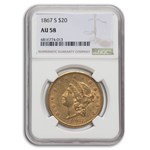 1867-S $20 Liberty Gold Double Eagle AU-58 NGC