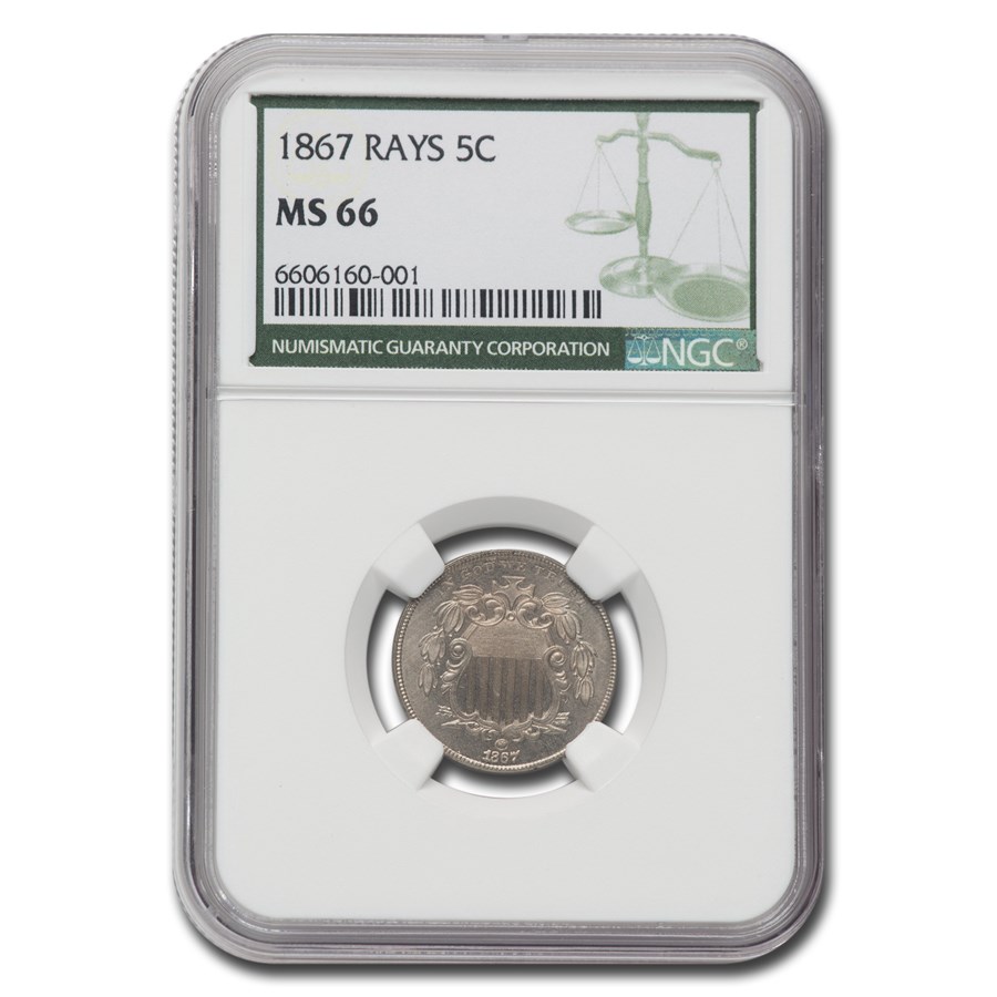 1867 Shield Nickel MS-66 NGC (Rays, Green Label)