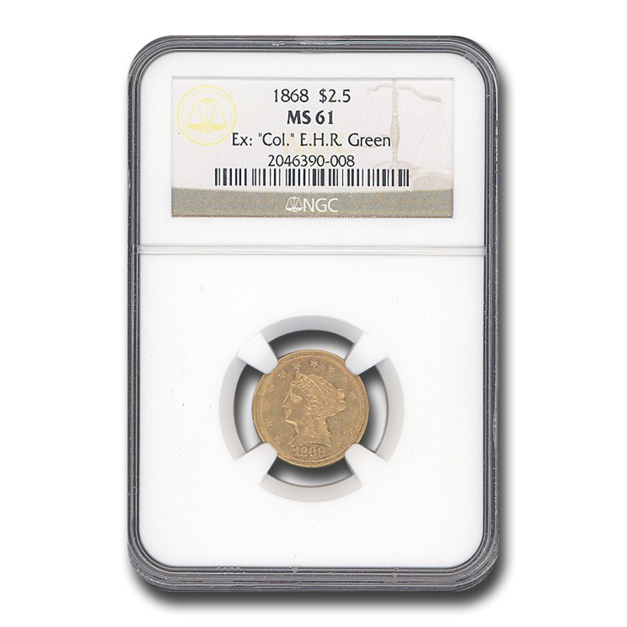 1868 $2.50 Liberty Gold Quarter Eagle MS-61 NGC