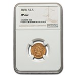 1868 $2.50 Liberty Gold Quarter Eagle MS-62 NGC