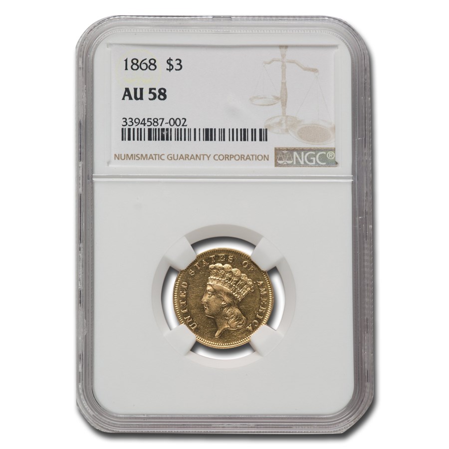 1868 $3 Gold Princess AU-58 NGC