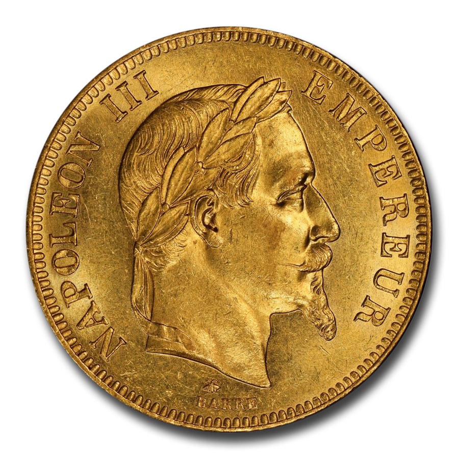 1868-A France Gold 100 Francs Napoleon III MS-62 PCGS