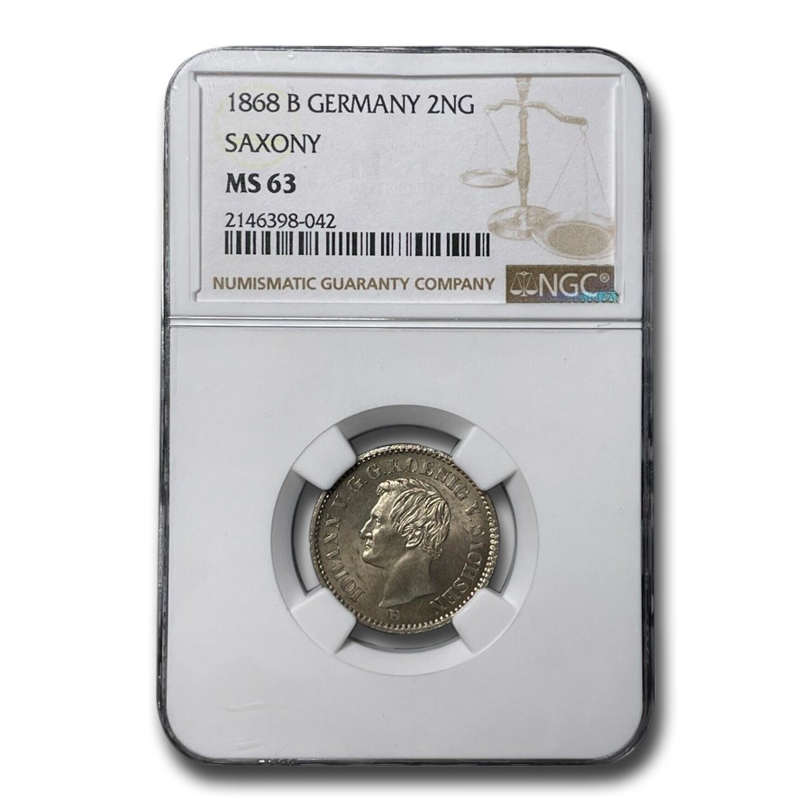 1868-B Germany 2 Groschen MS-63 NGC (Saxony)