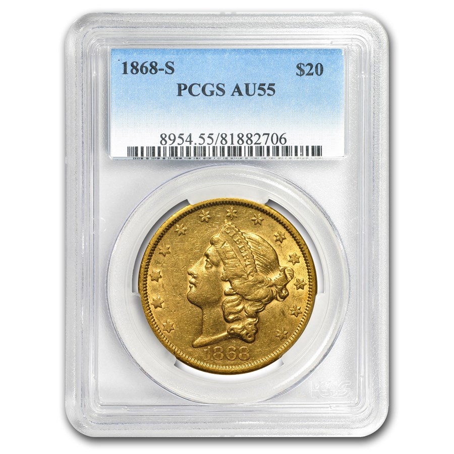 1868-S $20 Liberty Gold Double Eagle AU-55 PCGS