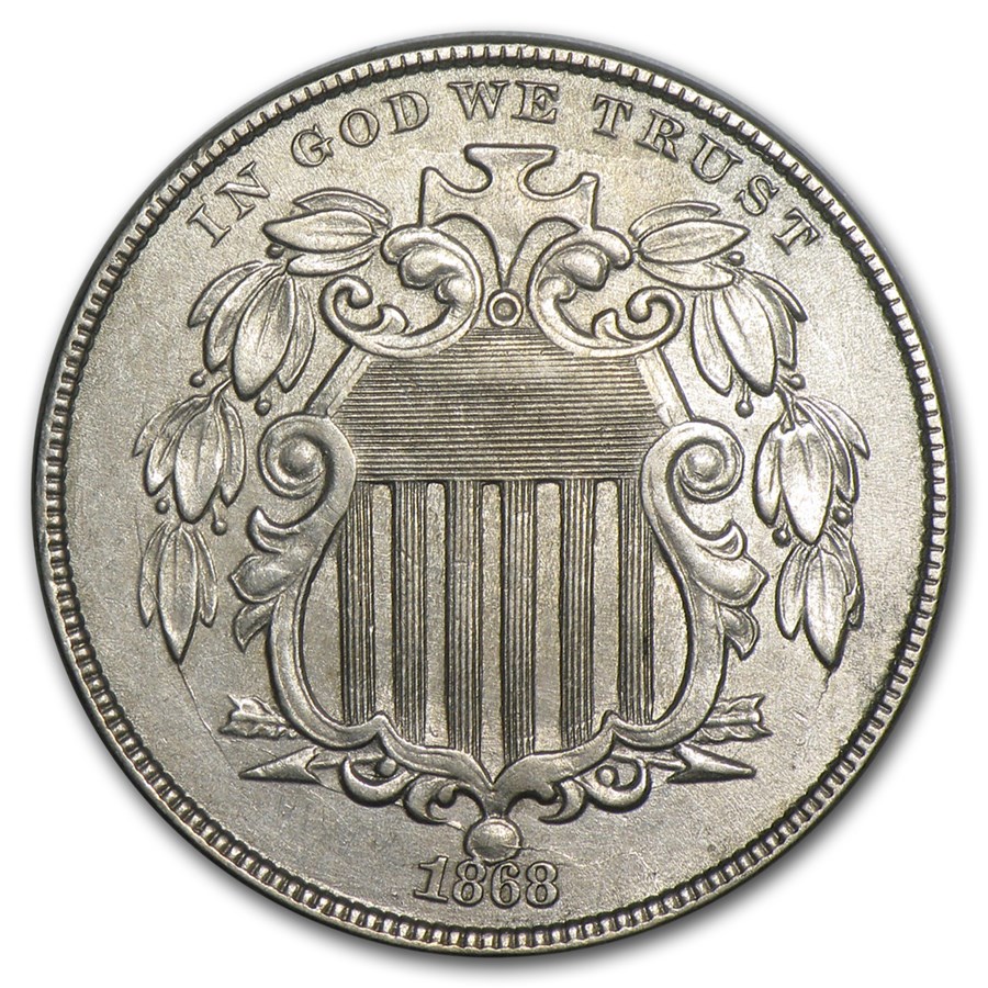 1868 Shield Nickel AU