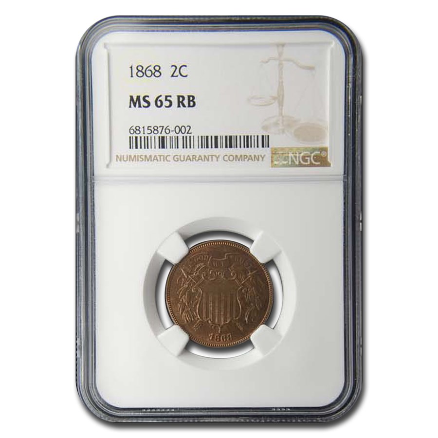 1868 Two Cent Piece MS-65 NGC (Red/Brown)