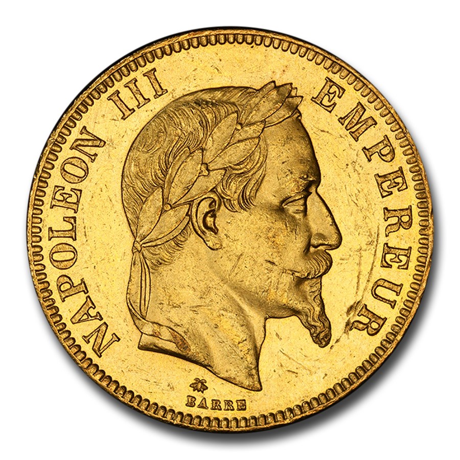 1869-A France Gold 100 Francs Napoleon III MS-62 PCGS