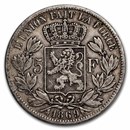 1869 Belgium Silver 5 Francs Leopold II XF