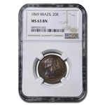 1869 Brazil 20 Reis MS-63 NGC (Brown)