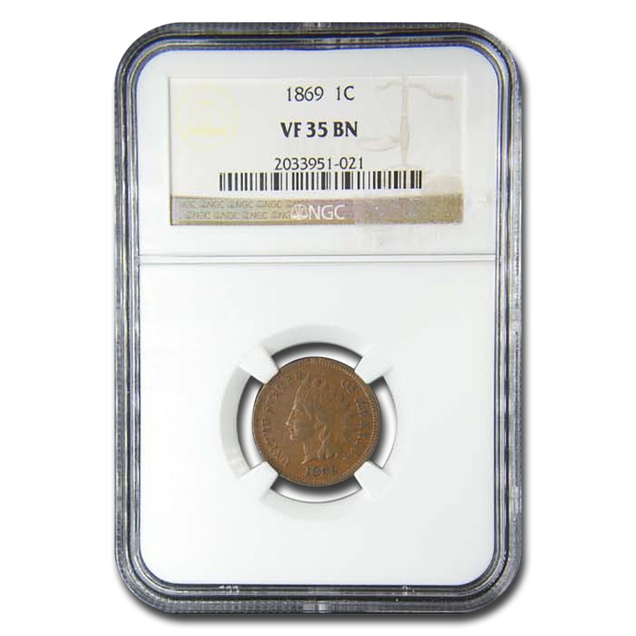 1869 Indian Head Cent VF-35 NGC (Brown)