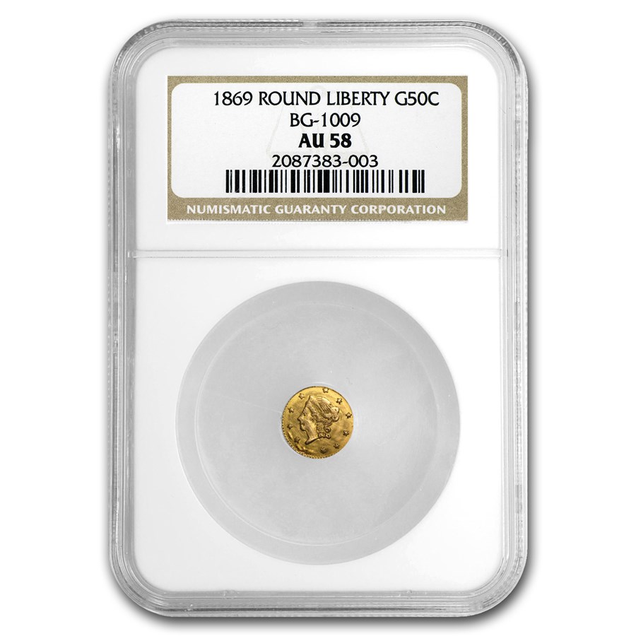 1869 Liberty Round 50 Cent Gold AU-58 NGC (BG-1009)