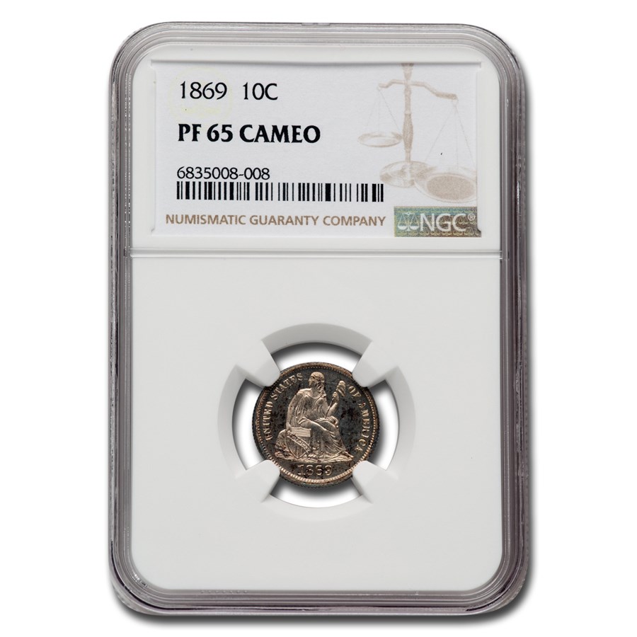 1869 Liberty Seated Dime PF-65 Cameo NGC