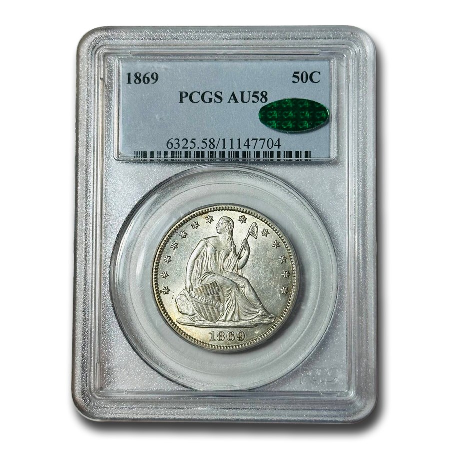 1869 Liberty Seated Half Dollar AU-58 PCGS CAC