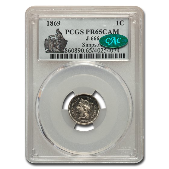 Buy 1869 One Cent Pattern Pr-65 Cameo Pcgs Cac (j-666) 