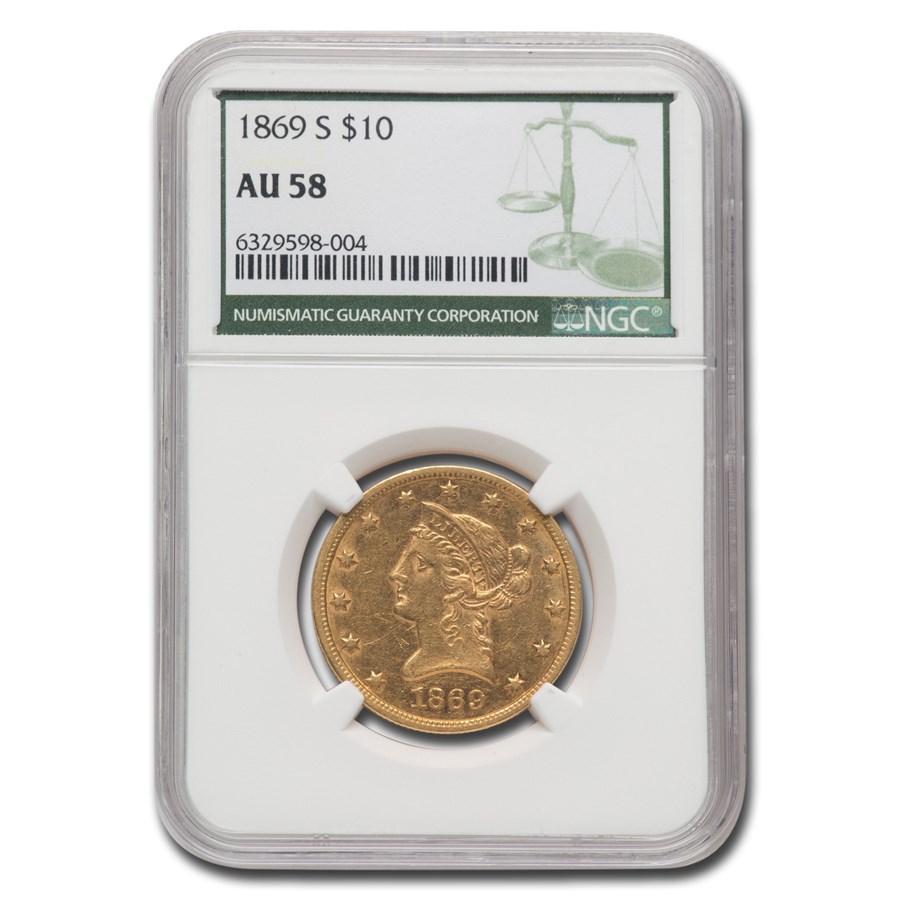 1869-S $10 Liberty Gold Eagle AU-58 NGC (Green Label)