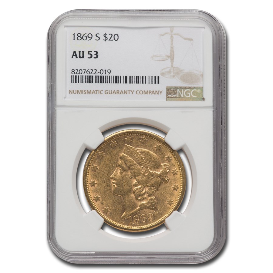 1869-S $20 Liberty Gold Double Eagle AU-53 NGC