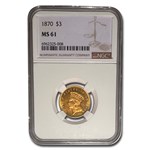 1870 $3 Gold Princess MS-61 NGC