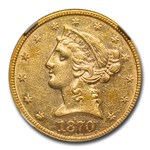 1870 $5 Liberty Gold Half Eagle AU-55 NGC