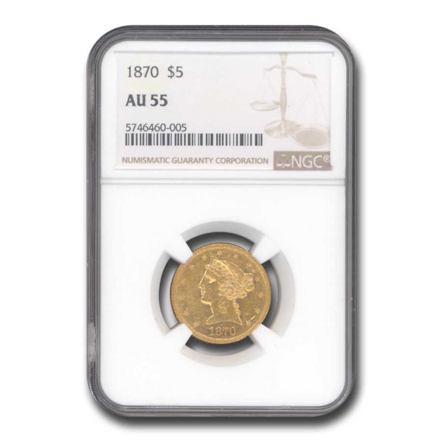 1870 $5 Liberty Gold Half Eagle AU-55 NGC