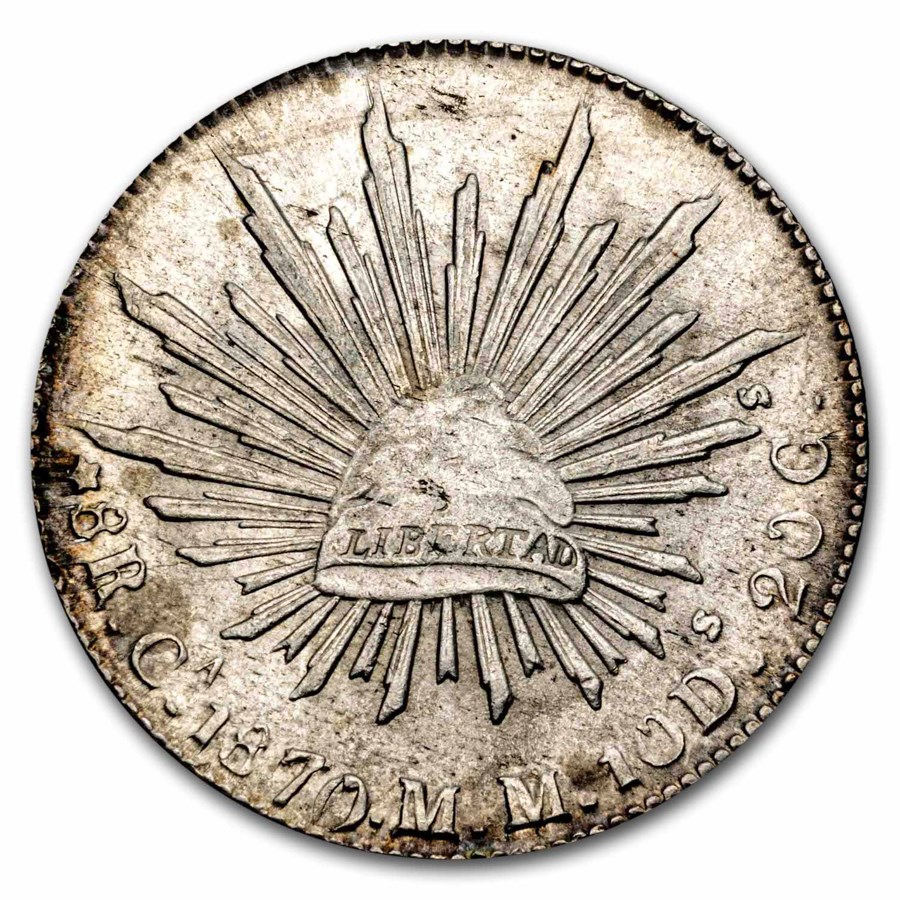 1870-Ca MM Mexico Silver 8 Reales Cap & Rays BU