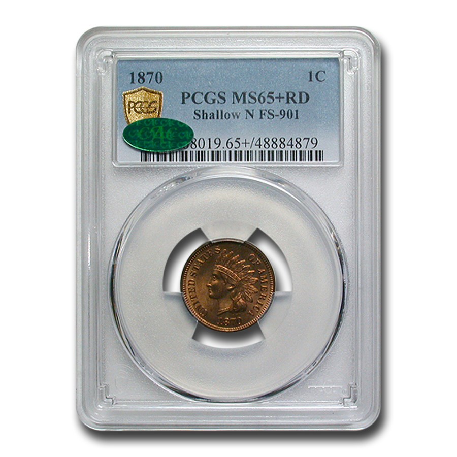 1870 Indian Head Cent MS-65+ PCGS CAC (Red, Shallow F, FS-901)