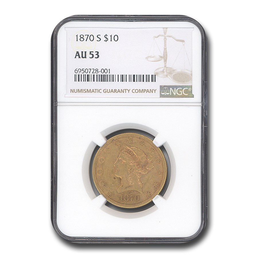 1870-S $10 Liberty Gold Eagle AU-53 NGC