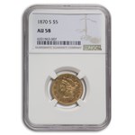 1870-S $5 Liberty Gold Half Eagle AU-58 NGC