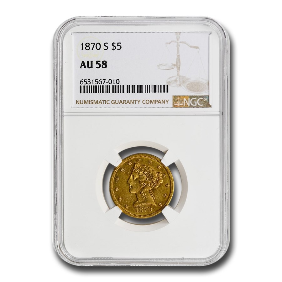 1870-S $5 Liberty Gold Half Eagle AU-58 NGC