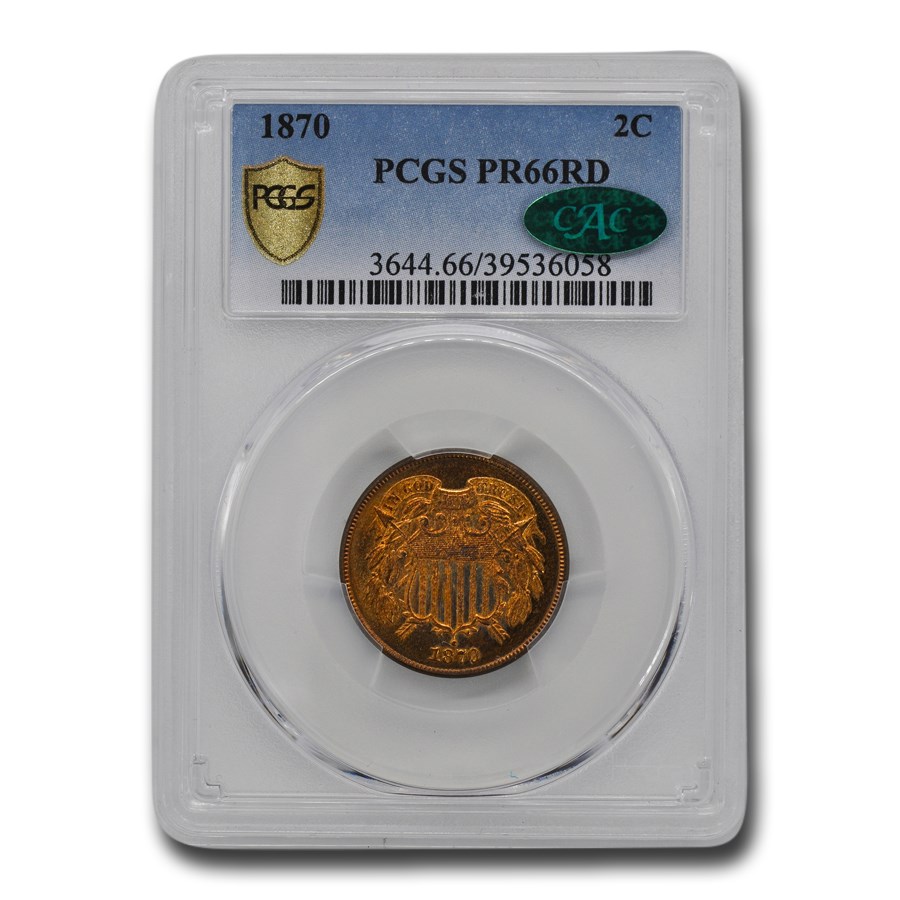 1870 Two Cent Piece PR-66 PCGS CAC (Red)