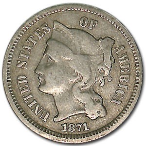 1871 3 Cent Nickel VF