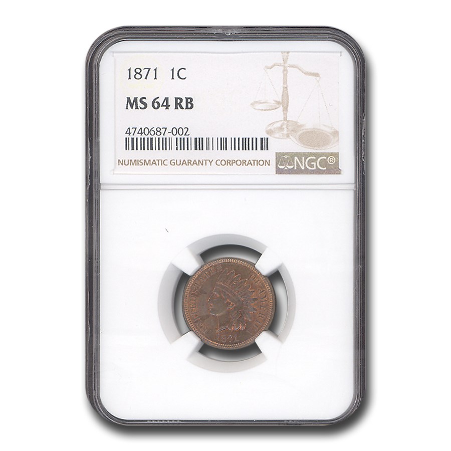 1871 Indian Head Cent MS-64 NGC (Red/Brown)