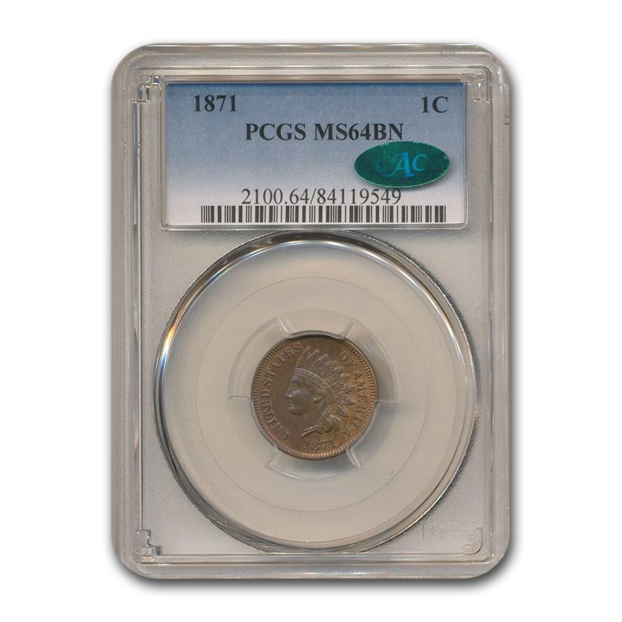 1871 Indian Head Cent MS-64 PCGS CAC (Brown)