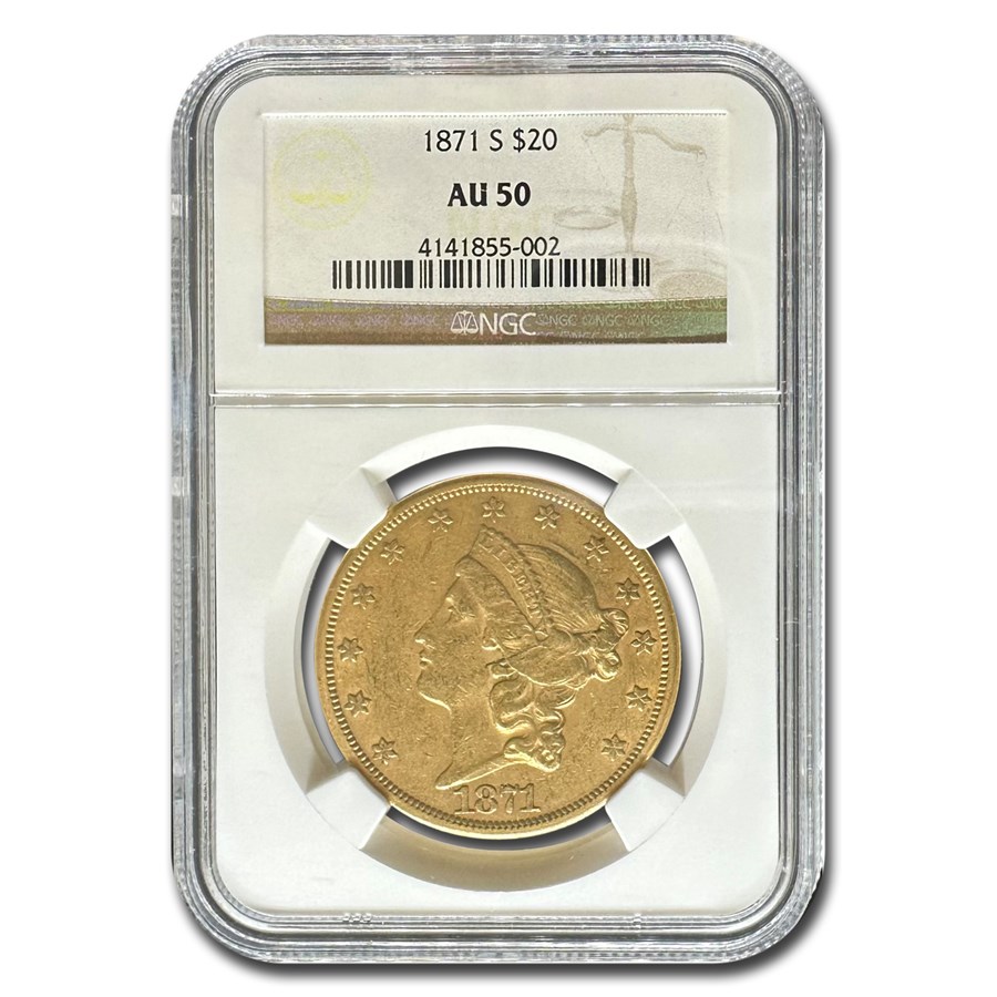 1871-S $20 Liberty Gold Double Eagle AU-50 NGC