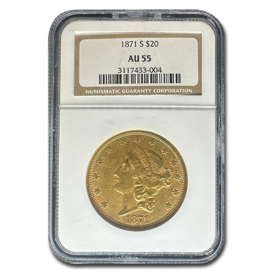 1871-S $20 Liberty Gold Double Eagle AU-55 NGC