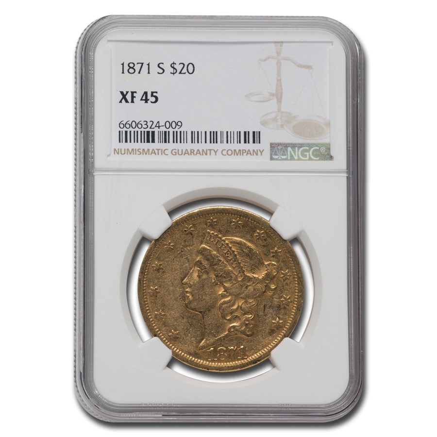 1871-S $20 Liberty Gold Double Eagle XF-45 NGC