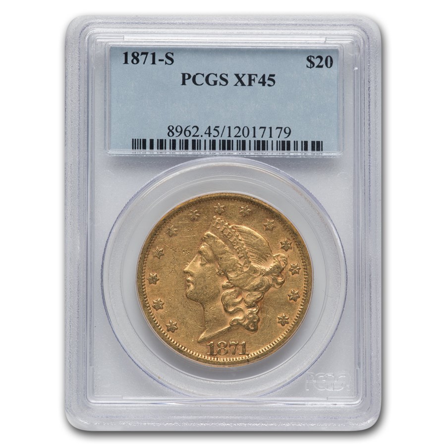 1871-S $20 Liberty Gold Double Eagle XF-45 PCGS