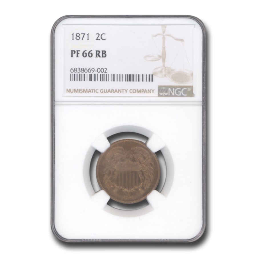 1871 Two Cent Piece PF-66 NGC (Red/Brown)