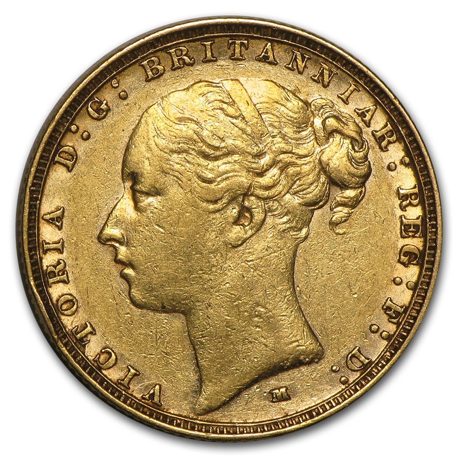 1872-1887-M Australia Gold Sovereign Young Victoria Avg Circ