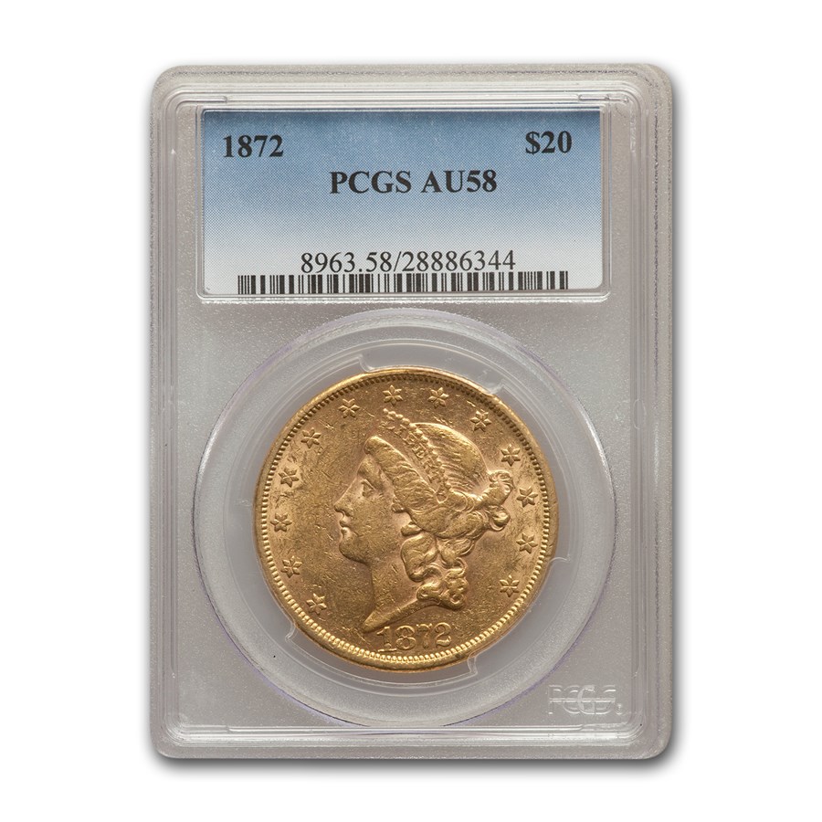 1872 $20 Liberty Gold Double Eagle AU-58 PCGS