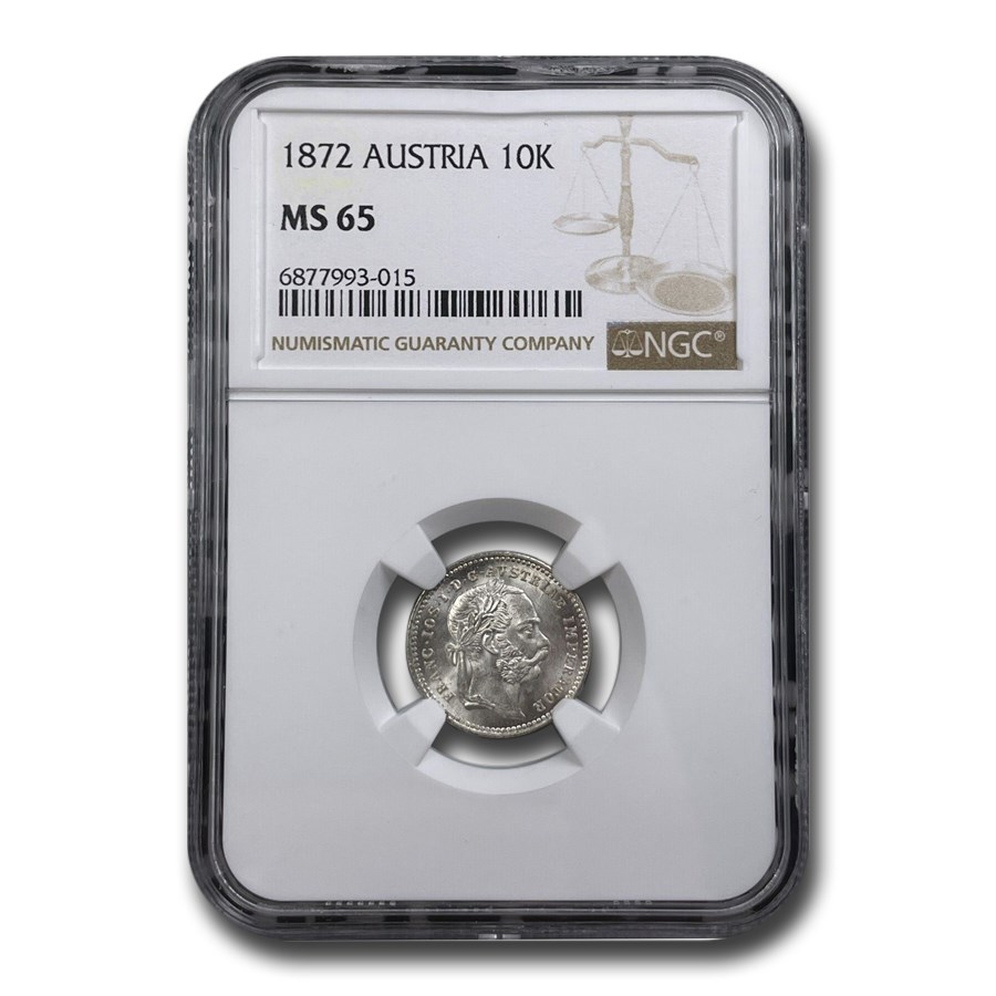 1872 Austria Silver 10 Kreuzer Joseph I MS-65 NGC
