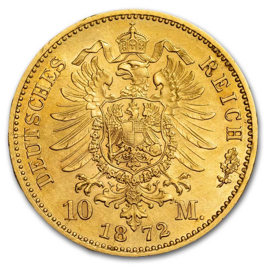 1872-C Germany Gold 10 Mark Wilhelm I BU