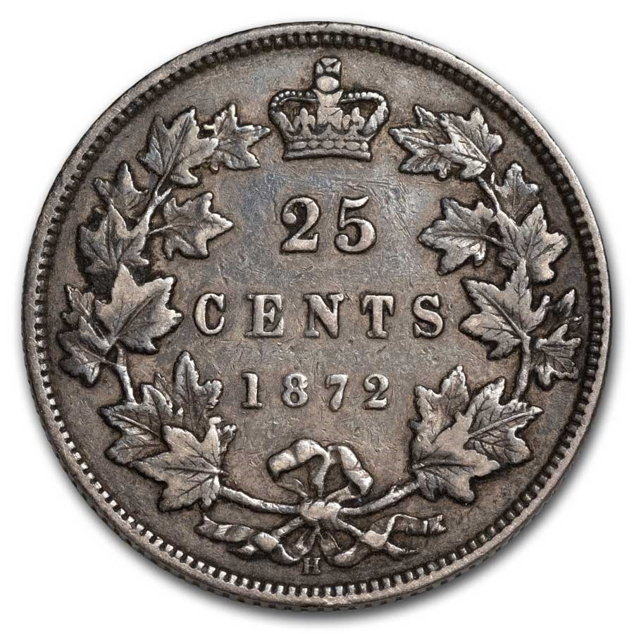 1872-H Canada Silver 25 Cents Victoria Fine