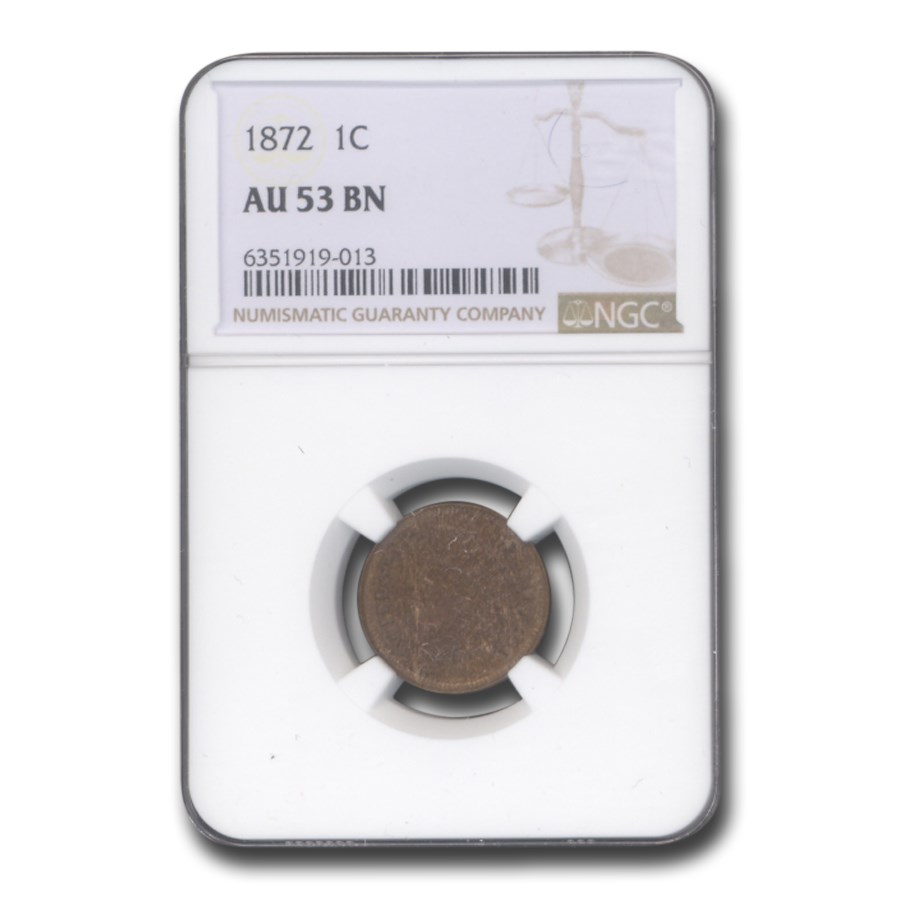 1872 Indian Head Cent AU-53 NGC (Brown)