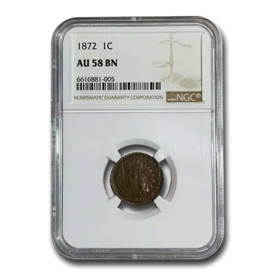 1872 Indian Head Cent AU-58 NGC (Brown)