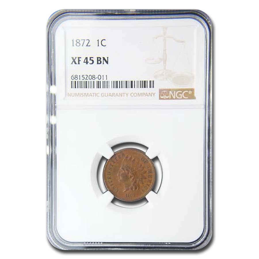 1872 Indian Head Cent XF-45 NGC (Brown)