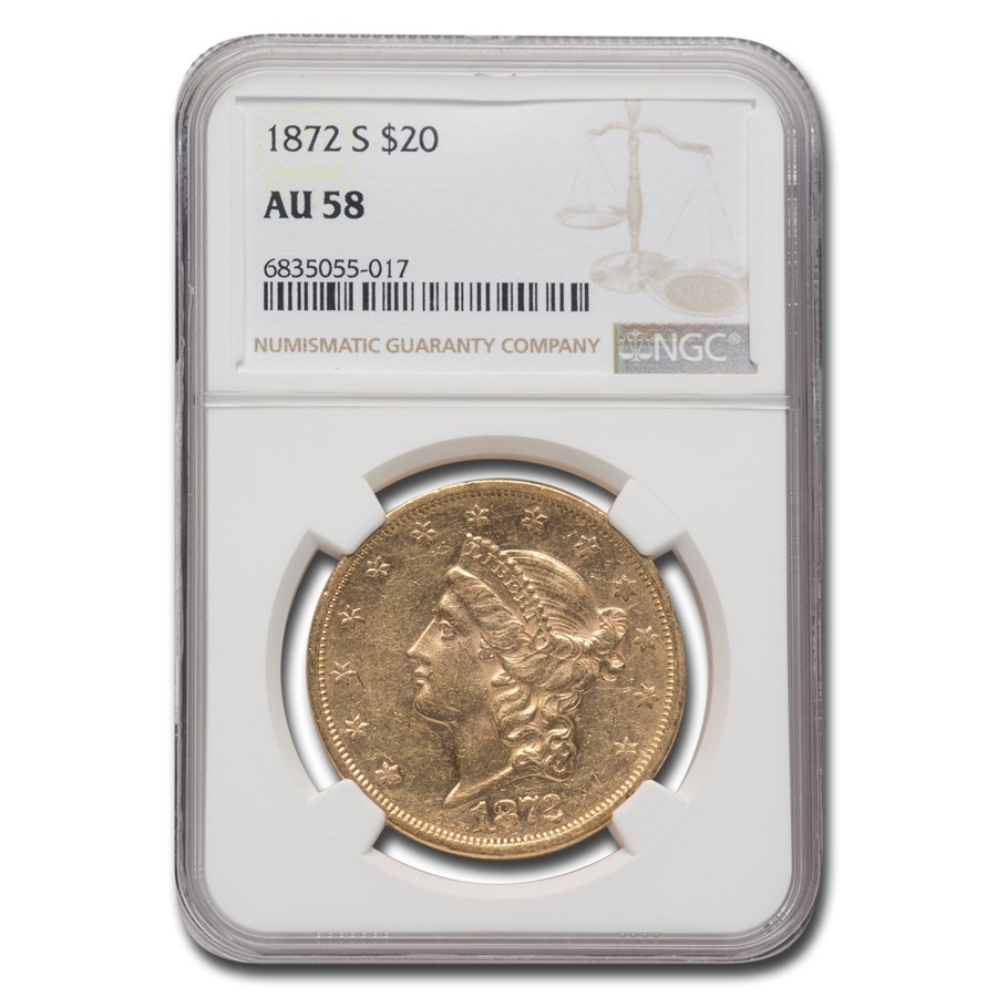 1872-S $20 Liberty Gold Double Eagle AU-58 NGC