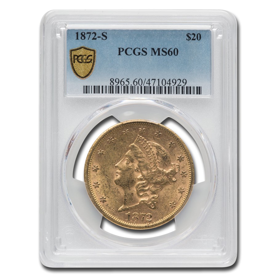 1872-S $20 Liberty Gold Double Eagle MS-60 PCGS