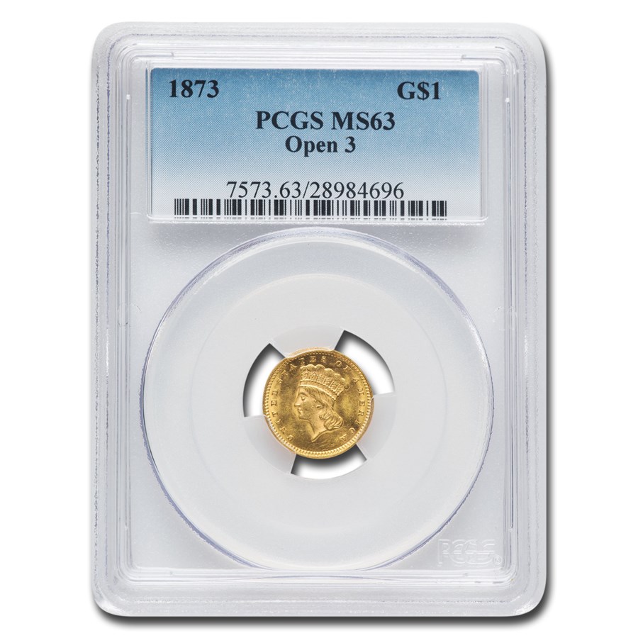 1873 $1 Indian Head Gold Open 3 MS-63 PCGS