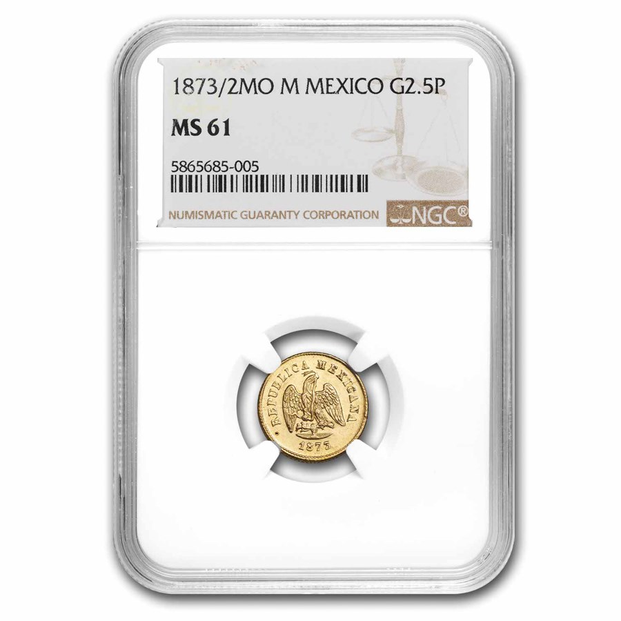 1873/2 Mo-M Mexico Gold 2 1/2 Pesos MS-61 NGC